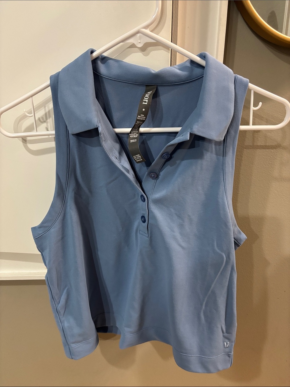 Crop Light Blue Sleeveless Polo Top by Vuori